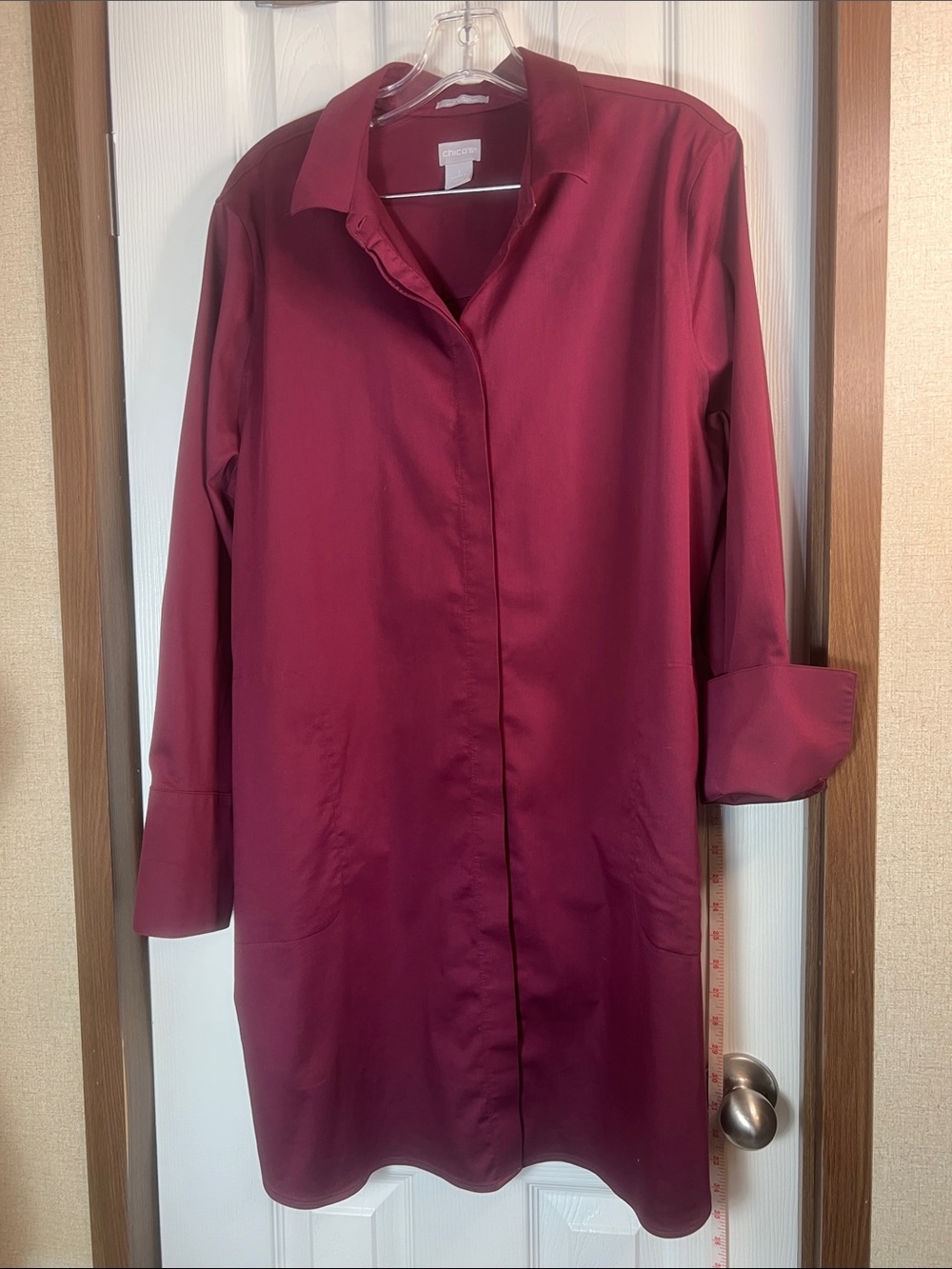 Chico's Deep Wine Button-Front Long Sleeve Shirt Dress